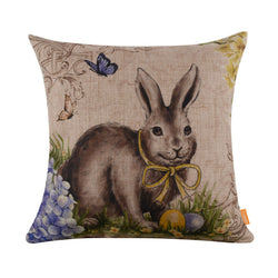 Happy Easter Bunny Linen Cushion Covers