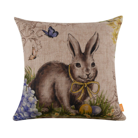 Happy Easter Bunny Linen Cushion Covers